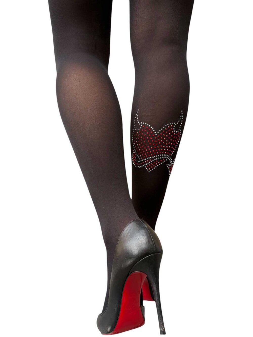 Black Red Devil Heart Rhinestone Tights for Women